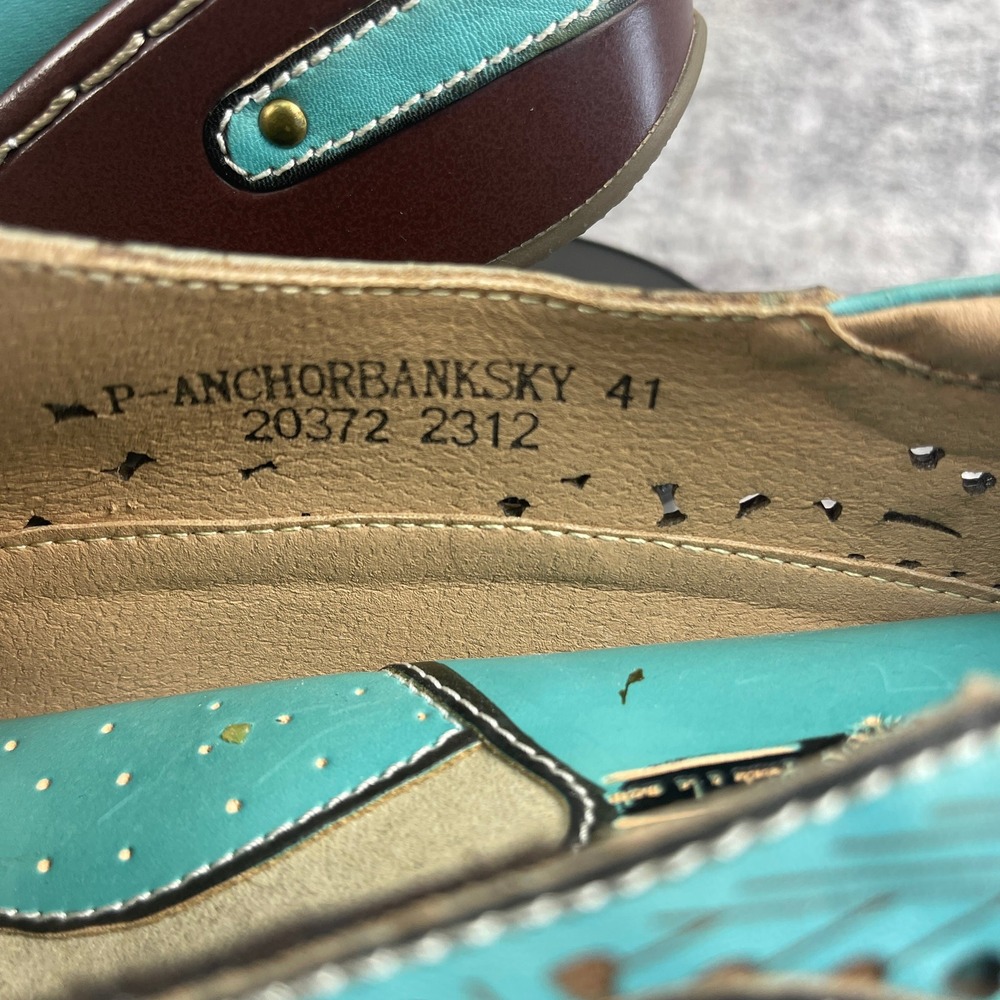 L'Artiste Spring Step Womens 41 Hanna Slip On Loafer Perforated Floral Turquoise - Picture 12 of 12